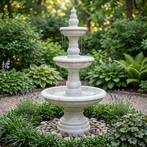White Handmade Traditional Marble Fountain Carved <b>Stone</b> Water Feature Outdoor Garden Plaza Landscape Decor - Product Image 2