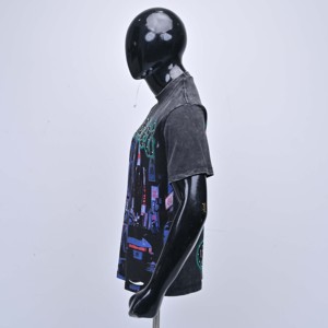 เสื้อยืดลำลองผู้ชายคุณภาพพรีเมียม พิมพ์ลายตามสั่ง ทรงหลวม คอโอ ผ้าเจอร์ซีย์คอตตอน ซักย้อมแบบแอซิดวอช แห้งเร็ว เป็นมิตรต่อสิ่งแวดล้อม - Product Image 2