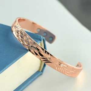Brazalete Vintage de Aleación de Cobre con Baño de Cobre Antiguo, Diseño Geométrico de Espiga de Trigo, Ajustable, Unisex, Hecho a Mano Global - Product Image 2