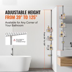 Portaoggetti da Doccia Multifunzionale con Finitura in Plastica Antiruggine, Vassoio Resistente con Capacità di Carico Elevata, 39"-125" di Altezza - Product Image 2
