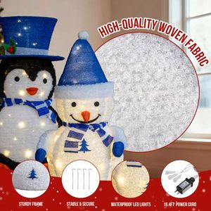 Set of 2 <b>Lighted</b> Plush Penguin Snowman Christmas Decorations 100 Warm White LED Pre-lit <b>Pull</b> up Holiday Decorations - Product Image 5