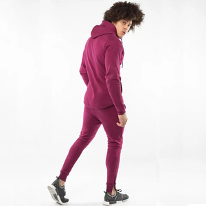 <b>Men</b>’s Burgundy Fleece Tracksuit Set | Full Zip Hooded <b>Jacket</b> & Slim Jogger Pants | Custom Wholesale Sportswear - Product Image 3