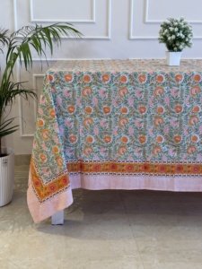 100% coton Style classique main-bloc imprimé Floral nappe écologique à la main chemin de Table serviette de mariage indien usage domestique - Product Image 3