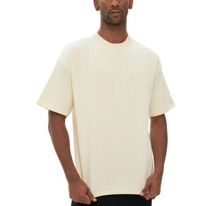 T-shirts à col rond en coton 100% de qualité supérieure, personnalisables avec logo, tricotés, poids lourd, 300 grammes, coupe ample et oversize pour hommes - Product Image 3