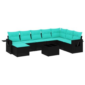 Set di divani da giardino in polyrattan nero da 9 pezzi con cuscini, eleganti mobili da esterno - Product Image 2