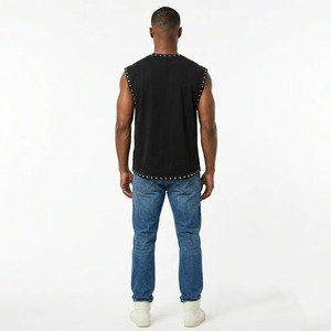 Débardeur personnalisé imprimé avec des strass, 100% coton jersey, tissu doux, t-shirt sans manches vintage, nouveau modèle tendance unisexe, vente en gros OEM - Product Image 5