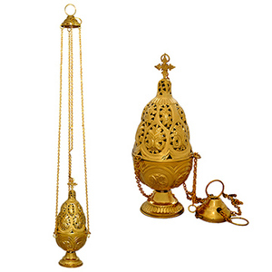Encensoir rond en laiton avec chaînes |   Encensoir d'église orthodoxe - DOUBLE VEE EXPORTS - Product Image 1
