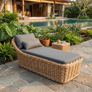 Sofá Cama de Ratán Leipzig Subaliu, Muebles de Exterior de Primera Calidad con Tejido Pulido, Cojín de Tela Gris Daphnie, Conjuntos de Salón para Resort - Product Image 2