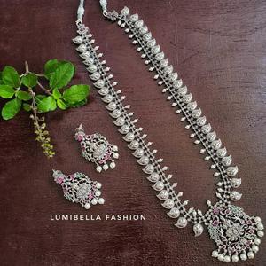 Silver Lookalike Temple <b>Necklace</b> <b>and</b> <b>Earring</b> <b>Set</b> for <b>Bridal</b> or Gift - Product Image 1