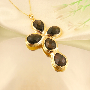 Pear Cut 18K Gold Plated Punk Style Pendant Natural Elegant Labradorite Teardrop Shape Brass <b>Chain</b> Wholesale Luxury Necklace - Product Image 3