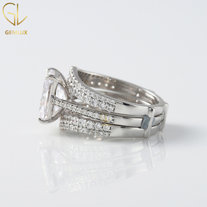 Ensemble de bagues de mariée en moissanite, taille radiante et ronde, or 14 carats, bague de fiançailles, alliance, ensemble de trois bagues - Product Image 6