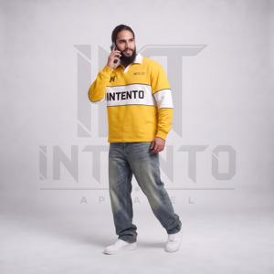 Sudadera de Manga Larga INTENTO para Hombre, 100% Algodón, Diseño Color Block, Cuello Camisero, Logotipo Frontal, Amarillo Neón y Negro, Estilo Deportivo - Product Image 4