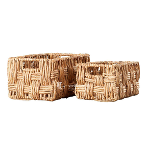 Handwoven Classic Water Hyacinth <b>Storage</b> <b>Basket</b> <b>Rectangular</b> Durable Large Capacity Lid Organizer Bin Beige for Closet Shelf Home - Product Image 1