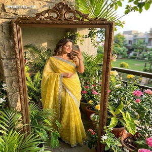 Magnifique sari en soie de chiffon de qualité supérieure avec des motifs tissés et une bordure en dentelle de Jharkhand, à prix de gros. - Product Image 1