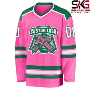 Camiseta de hockey personalizada, camiseta de hockey sobre hielo de malla rosa, cuello en V, ropa de equipo, impresión de nombre y número - Product Image 2