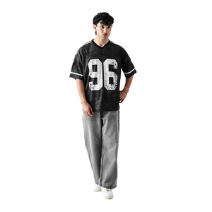 Camiseta de Fútbol Americano con Cuello en V para Hombre, Número 96 Estampado, Corte Holgado, Manga Corta, Poliéster Transpirable, Ropa Deportiva para Todas las Temporadas - Product Image 1