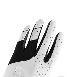 Guantes de Golf de Rendimiento Híbrido |   Palma de cuero genuino blanco con expansión de nudillos elásticos negros |   Ropa de Golf Transpirable y de Ajuste Suave - Product Image 6