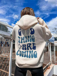 Sudadera con Capucha Oversize Beige Personalizada para Mujer, Estilo Club, para Parejas, de Algodón 100% Pesado, con Lavado Ácido Vintage - Product Image 4