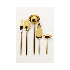 Ensemble de service à soupe cuillère polie miroir or brillant brillant avec poignée de baguettes serveurs décoratifs en métal - Product Image 1