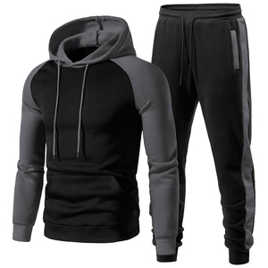Ensemble de survêtement pour homme noir et rouge avec blocs de couleur, fermeture éclair intégrale, pantalon de jogging sportif à capuche, respirant, pour l'automne, coupe classique - Product Image 4