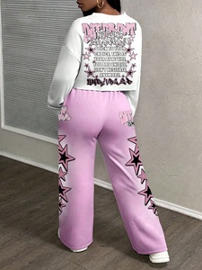 Unisex <b>Pink</b> Acid Wash Hooded Crew Neck Sweatshirt Drawstring Joggers Streetwear Full Length Pants <b>Tracksuit</b> Set Loose Fit - Product Image 4