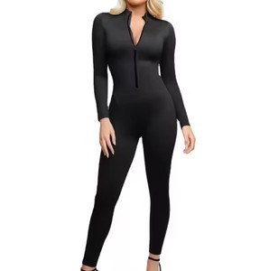 Mono de mezclilla de manga larga para mujer, mono de una pieza, mono casual ajustado - Product Image 1