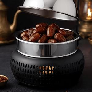 Luxury Round Hanging Chafing Dish Khaki Perforated Base Stainless Steel Soup Warmer with <b>Mirror</b> Silver Dome Lid Single Unit - Product Image 2
