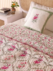 Traditional Embroidered Cotton <b>Quilt</b> Floral Pattern All-Season Home Decor <b>Bedding</b> Set - Product Image 4