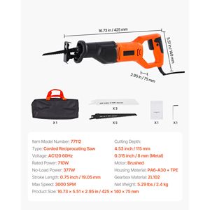 Sega Elettrica a Movimento Alternato 120 Volt 6 Ampere con Cavo, Corsa da 3/4 di Pollice, 8 Lame e Velocità Variabile - Product Image 3