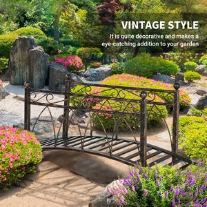 Arco Decorativo in Metallo da 3,3FT, Ponte per Giardino Zen con Ringhiere di Sicurezza, Passerella con Delicati Intagli, Sfere Angolari per Paesaggistica e Decorazione - Product Image 5
