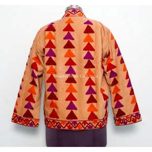 Veste florale brodée artisanale pour femme, style ethnique, doublée coton, pour automne/hiver, avec logo frontal, style bohème - Product Image 5