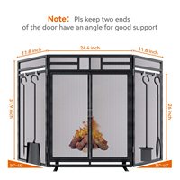 Paravent de cheminée en fer forgé 32"x48" avec portes et ensemble d'outils, grille de protection anti-étincelles pliable à 3 panneaux en métal pour foyer