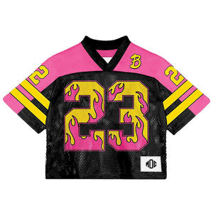 เสื้อฟุตบอลอเมริกันแบบตาข่ายสั่งทำได้ MOQ ต่ำ สีชมพูเปลวไฟ หมายเลข 23 พิมพ์ลายแบบ Sublimation ระบายอากาศได้ดี ชุดทีม OEM ผู้ผลิตขายส่ง - Product Image 5