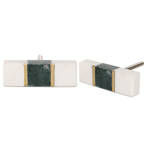 Shubham Handcrafted <b>Gold</b> Stone <b>Cabinet</b> <b>Knob</b>, Rectangle Green and White Drawer Pull Esmeralda Granite Brass - Product Image 2