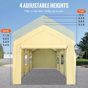 Abri de voiture robuste 10 x 20 pieds avec 8 pieds de support, abri de garage avec parois latérales amovibles et fenêtres, tente de garage pour voiture - Product Image 4