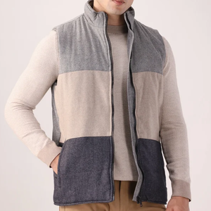 Gilet sans manches en mélange de laine gris pour homme, col roulé, couleur unie, épais, anti-boulochage, pour l'automne - Product Image 3