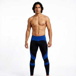 Leggings de compression longs pour hommes personnalisés, bleu noir, logo par transfert thermique, taille élastique, spandex, nylon - Product Image 3