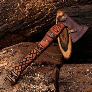 Handmade Custom High Carbon Steel Viking <b>Axe</b> Hand Carved Hatchet Fine Leather Sheath DIY Grade Outdoor Camping Tool THEWIZ - Product Image 5