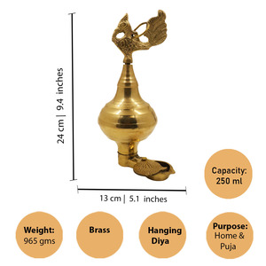 Lampe Deepam Diya en laiton en forme de paon, artisanale, traditionnelle, pour la décoration de la maison, du temple, des festivals, des cadeaux - Product Image 2