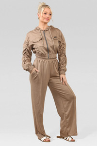Luxury women velour tracksuit <b>zip</b> <b>up</b> <b>cropped</b> hoodie high waist wide leg pants fashion lounge co ord apparel set - Product Image 4