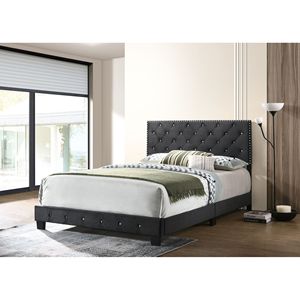 Elegante letto matrimoniale nero in stile transizionale con rivestimento per un sonno ristoratore - Product Image 5