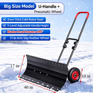 Pousse-neige robuste à lame en acier de 40 po avec roues, pelle à neige à manche réglable pour allée et usage extérieur ODGWTO021 - Product Image 6