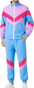 <b>Men's</b> Color Blocking Tracksuit Set Blue <b>Pink</b> Purple Full Sleeve Zipper Sporty Casual Jogging Suit Spring Wear - Product Image 2