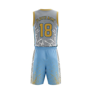 Uniforme de Baloncesto Sublimado Personalizado, Sin Mangas, Cuello en V, Malla Transpirable, Uniforme de Equipo 18 Azul Dorado, Uniforme de Baloncesto Unisex para Adultos - Product Image 4
