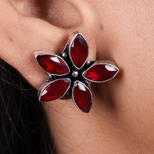 Wholesale Oxidized <b>Silver</b> Flower Shape Quartz Multi <b>Stud</b> Earrings Wholesale Bulk | Indian Ethnic Boho Factory Manufacturer - Product Image 2