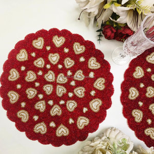 Salvamantel con Cuentas de Corazón Rojo Festoneado, Hecho a Mano, con Cuentas de Vidrio Redondas, para Mesa, Decoración de Mesa para San Valentín - Product Image 2