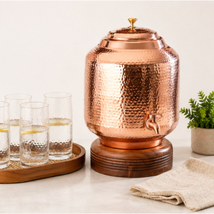 Distributeur d'eau en cuivre martelé Matka, directement de l'usine, avec support durable, finition antique, pot de stockage en cuivre, eau potable saine - Product Image 4