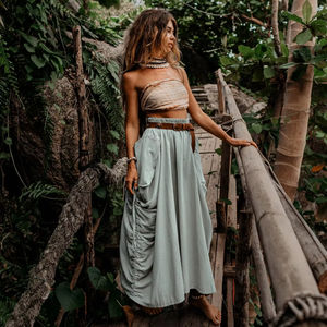 Jupe longue ample bohème pour femme, convertible en pantalon palazzo avec deux grandes poches, style décontracté bohème pour festivals et voyages - Product Image 1