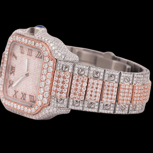 Montre-bracelet de luxe avec cadran en verre analogique de diamant Moissanite, bracelet en acier inoxydable, boîtier carré, entièrement sertie de diamants, testée au testeur de diamants - Product Image 2