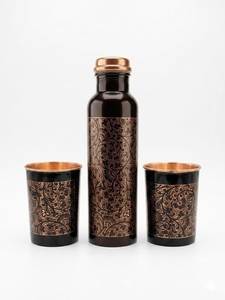 Ensemble de bouteilles d'eau en cuivre avec motif oriental, design turquoise et corail, vaisselle de voyage portable avec couvercles - Product Image 4
